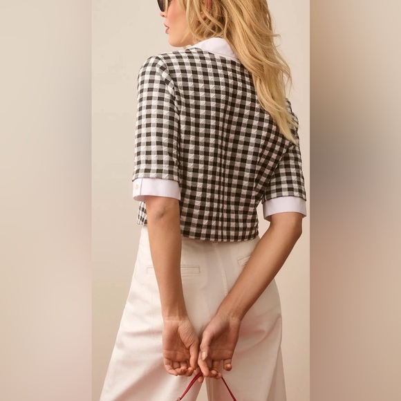 Anthropologie Maeve Collared Tie-Front Top Size XL NEW Gingham - Picture 3 of 7